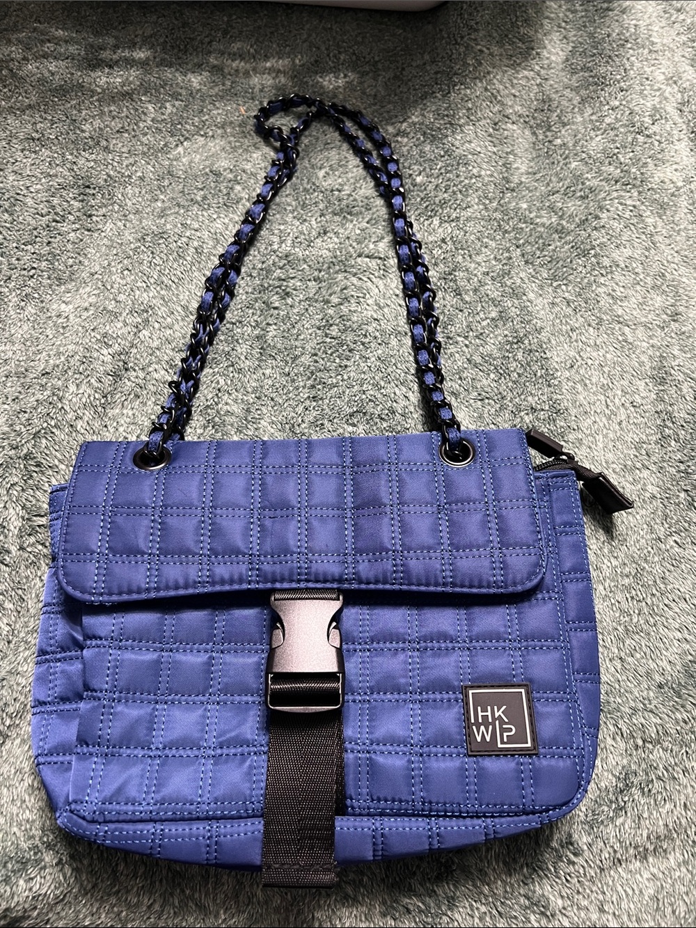 Quilted Chain-Handle Shoulder Bag in Blue
